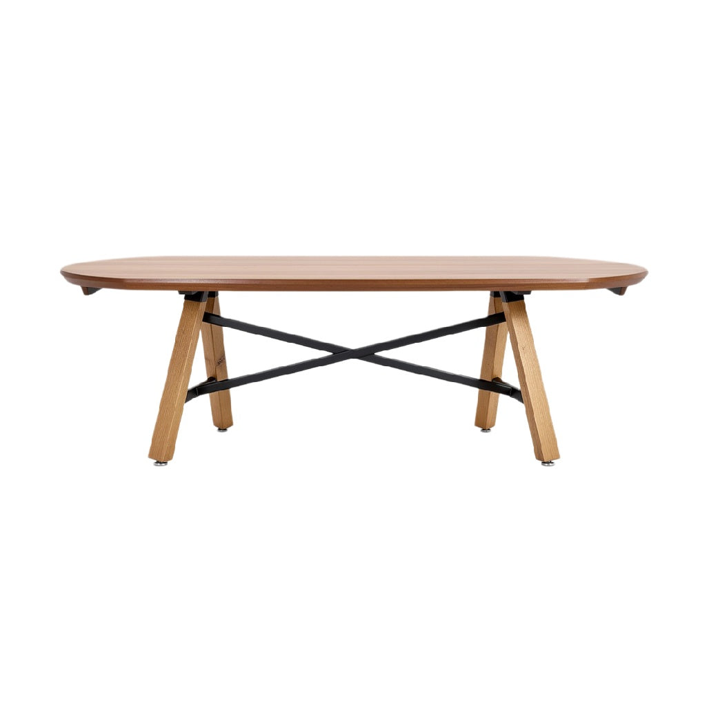 Modern Oval Coffee Table with Wooden Top and Steel Legs
