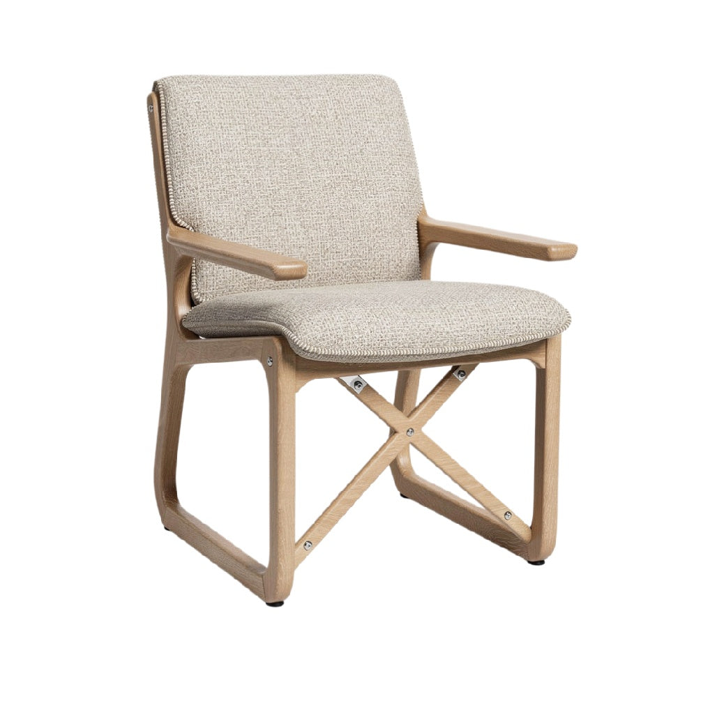 Modern Upholstered Armchair with Wooden Base and Crossed Support Design